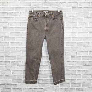 RE/DONE Women's 70s Ultra High Rise Stove Pipe Jeans Grey wash raw hem sz 31